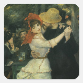 Dance at Bougival by Pierre Renoir, Vintage Art Square Sticker