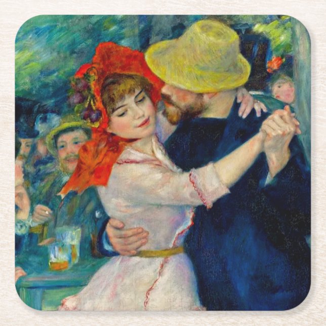 Dance at Bougival Pierre Renoir Square Paper Coaster (Front)
