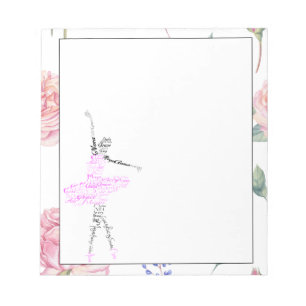 Dance Ballerina    Rose Watercolor Border Notepad