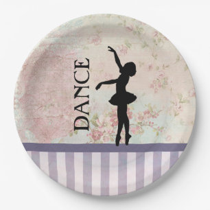 Dance - Ballerina Silhouette on Vintage Background Paper Plate