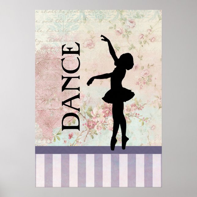 Dance - Ballerina Silhouette on Vintage Background Poster (Front)