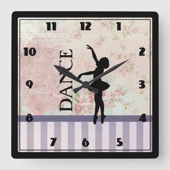 Dance - Ballerina Silhouette on Vintage Background Square Wall Clock (Front)
