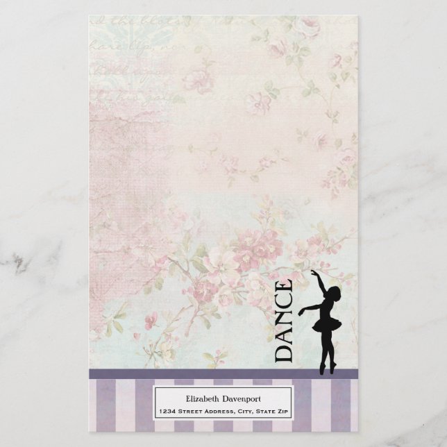 Dance - Ballerina Silhouette on Vintage Background Stationery (Front)