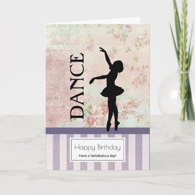 Dance - Ballerina Silhouette Vintage Birthday Card (Front)