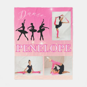 Dance Ballet Pink Gradient 3 Photo Personalised Fleece Blanket