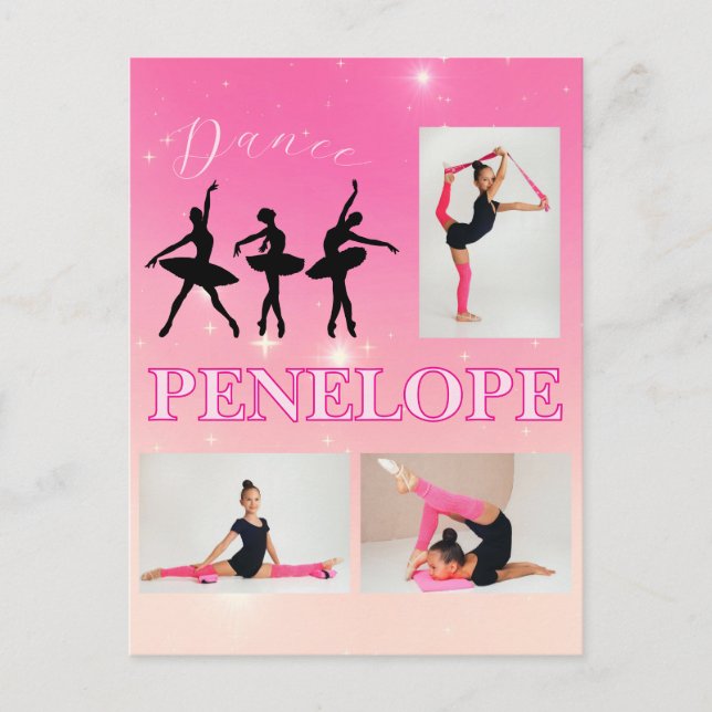 Dance Ballet Pink Gradient 3 Photo Personalised Holiday Postcard (Front)