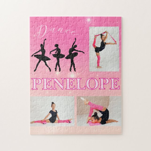 Dance Ballet Pink Gradient 3 Photo Personalised Jigsaw Puzzle (Vertical)