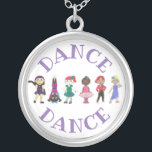 DANCE Ballet Tap Jazz Lyrical Acrobatics Dancer Silver Plated Necklace<br><div class="desc">Original hand-illustrated marker and pen-and-ink "dance class" design features a row of cute cartoon dancers. Dance styles shown include jazz, acro, tap, ballet, hip hop, and lyrical. Perfect for your favourite dancer, studio, teacher, or dance team, or as a fun recital gift. Don't see what you're looking for? Need help...</div>