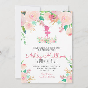 Dance birthday, ballerina, birthday invitation