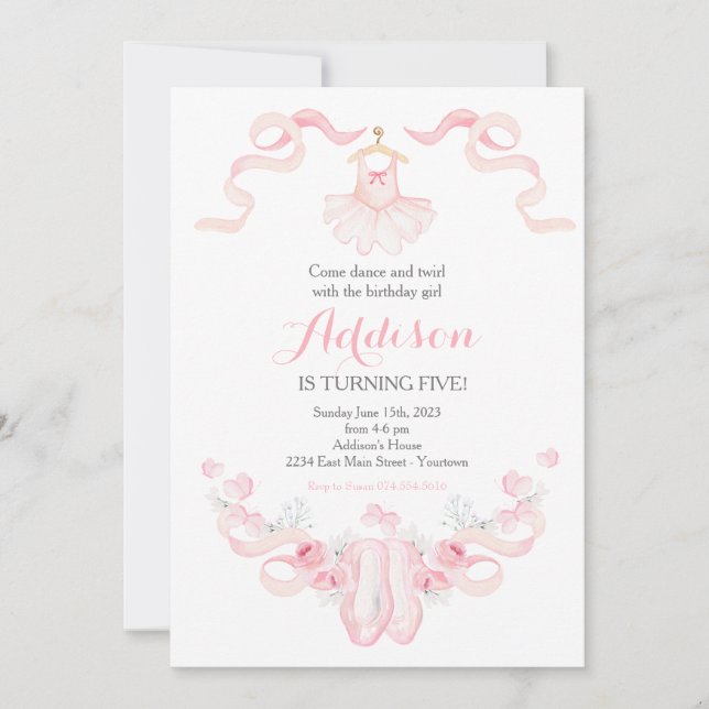 Dance birthday, ballerina, birthday invitation (Front)