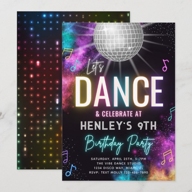 Dance Birthday Invitation | Dance Invitation (Front/Back)