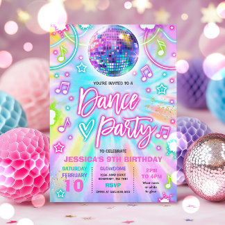 Dance Birthday Party Tie Dye Glow Dance Disco Invitation