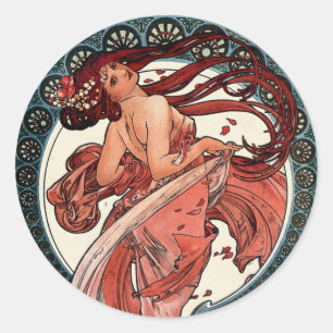 Dance by Alfons Mucha 1898 Classic Round Sticker