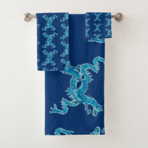 Dance Chinese Blue Dragon CC Bath Towel Set 
