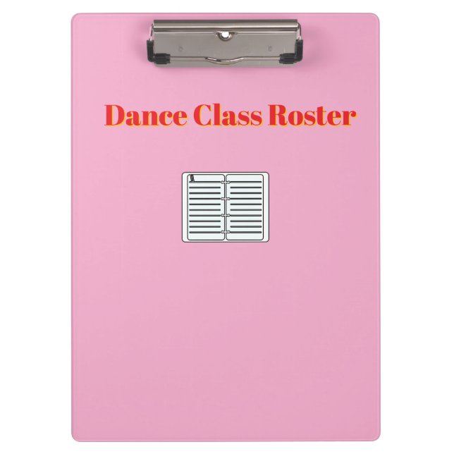 Dance Class Roster Pink  Clipboard (Front)