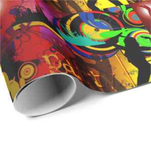 Dance Club Neon Party Background With Dancers Wrapping Paper