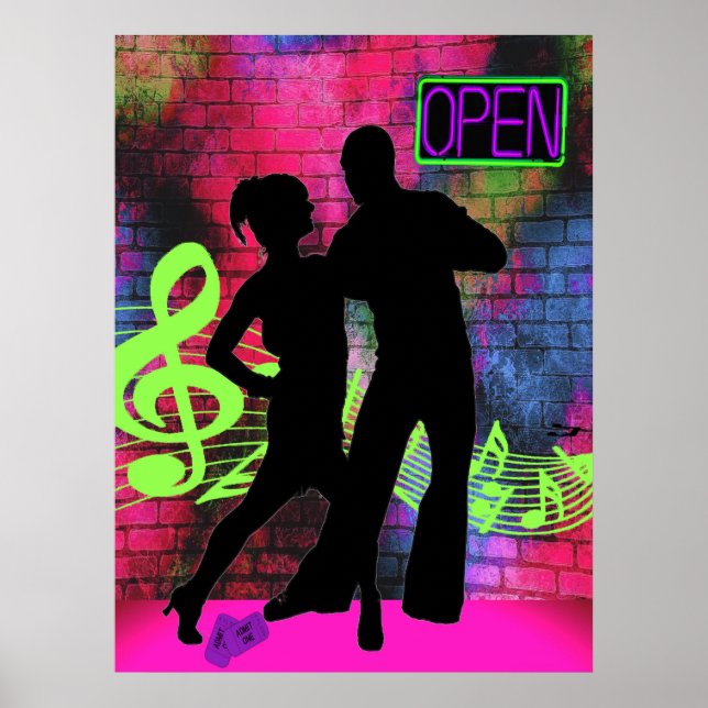 Dance Couple Brick Wall Neon Colours Poster (Front)