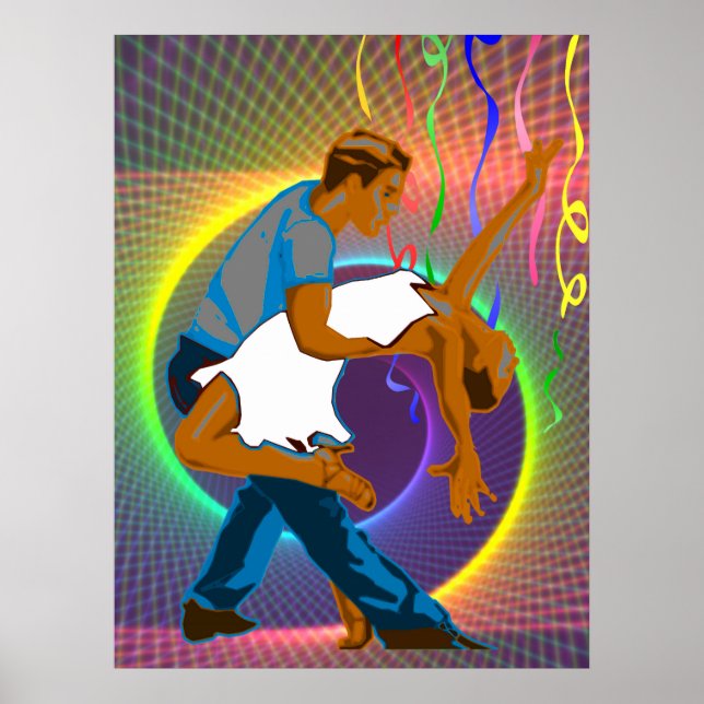 Dance Couple Party Scene Neon Colours Poster (Front)