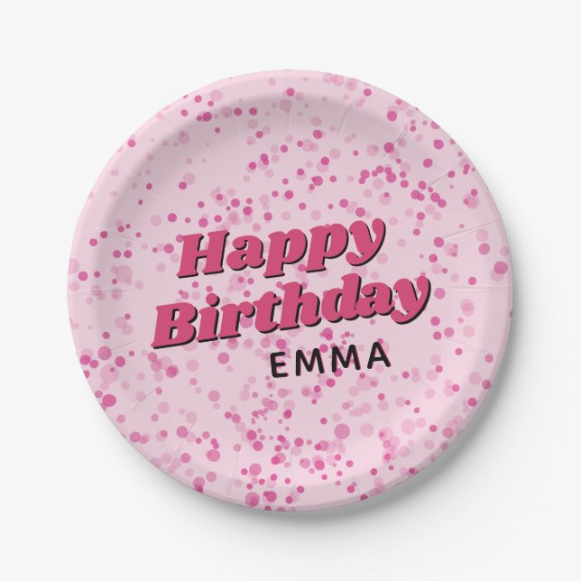 Dance Disco Ball Birthday Pink Black Party Paper Plate (Front)
