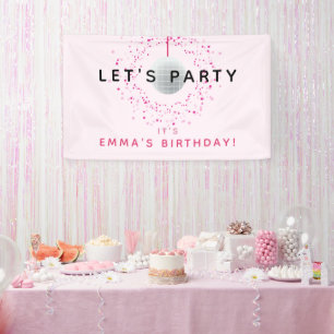 Dance Disco Ball Party Custom Pink Black Party Banner