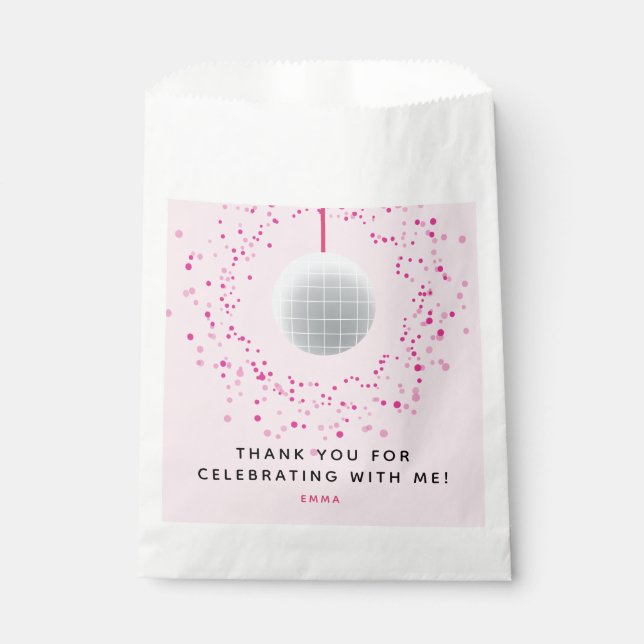 Dance Disco Ball Party Custom Pink Black Party Favour Bags (Front)