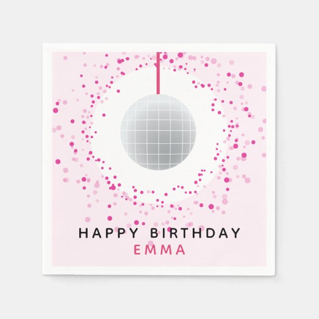 Dance Disco Ball Party Custom Pink Black Party Napkin (Front)