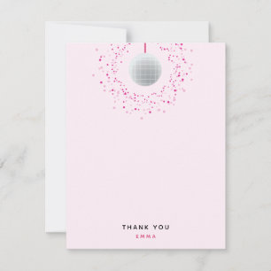 Dance Disco Ball Party Custom Pink Black Party Thank You Card