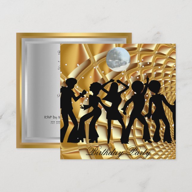 Dance Disco Birthday Party Gold Invitation (Front/Back)