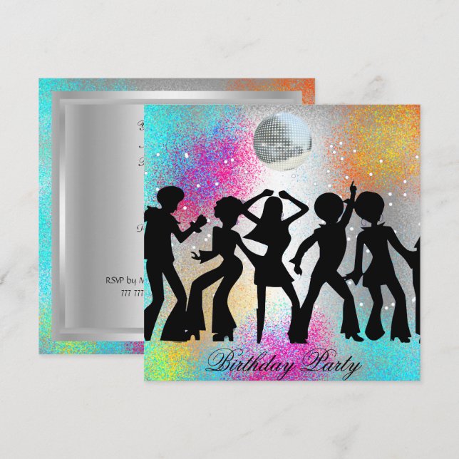 Dance Disco Birthday Party psychodelic invitation (Front/Back)