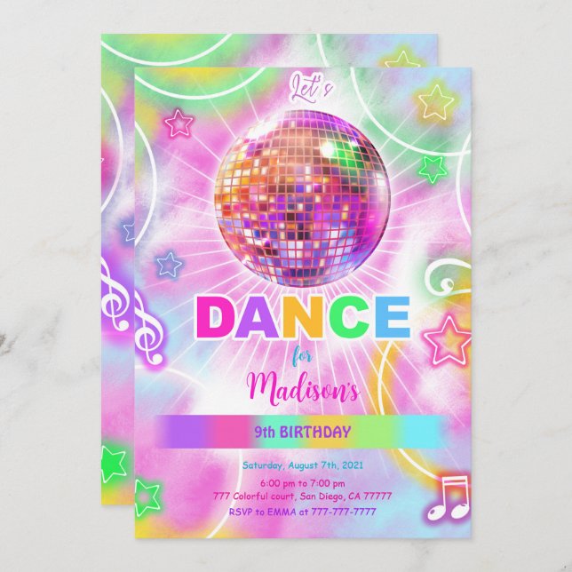Dance Disco Party Neon Glow  Invitation (Front/Back)