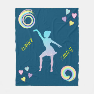 Dance fleece blanket with hearts & swirls.