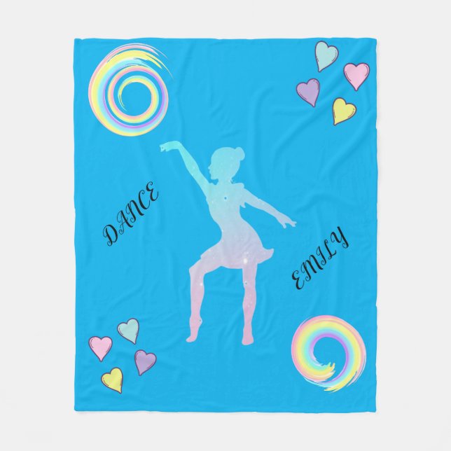 Dance fleece blanket with hearts & swirls. (Front)