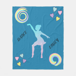 Dance fleece blanket with hearts & swirls.