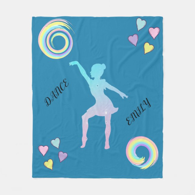 Dance fleece blanket with hearts & swirls. (Front)
