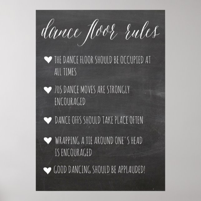 Dance Floor Rules sign | chalkboard fun sign (Front)