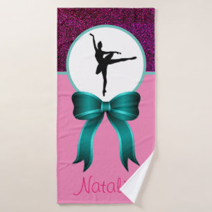 Dance Glitter and Bow Girls Personalised Bath Towel