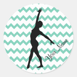 Dance Gymnastics Custom Name Chevron Classic Round Sticker