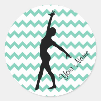 Dance Gymnastics Custom Name Chevron Classic Round Sticker