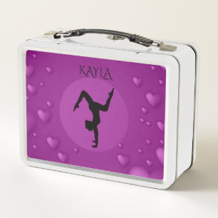 Dance/Gymnastics lunch box /white & purple/name.