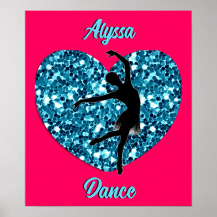 Dance Hot Pink and Turquoise w/ Personalised Name Poster