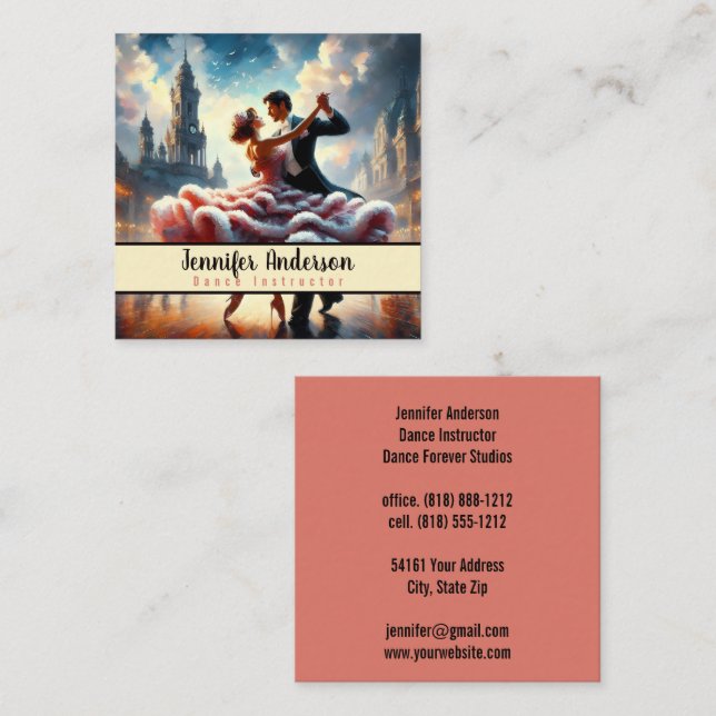 Dance Instructor Couples Dancing Square Business Card (Front/Back)