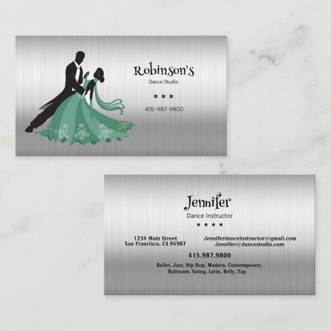Dance Instructor Studio Dancer Silhouette Business Card (Front/Back)