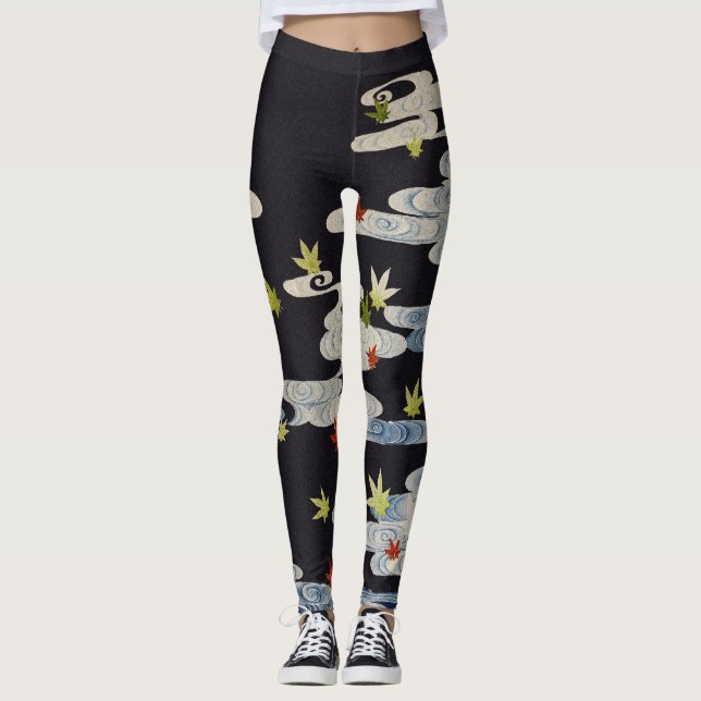 DANCE KIMONO,RUNNING WATER,FALLING LEAVES Floral Leggings (Front)