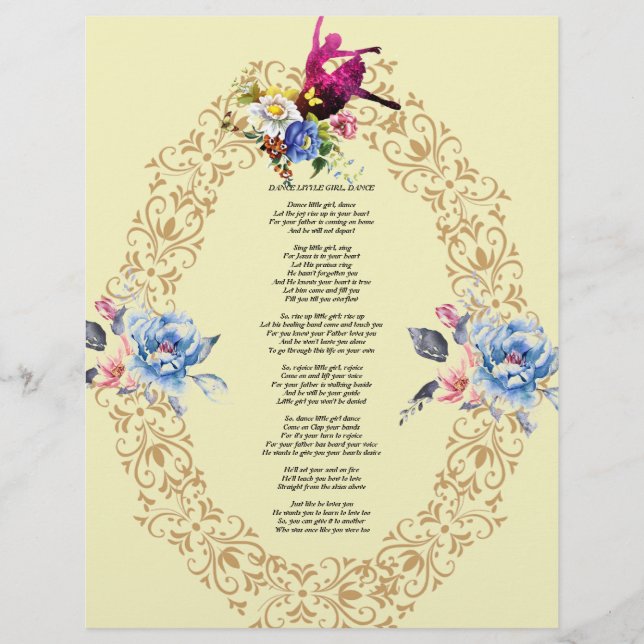 Dance Little Girl Dance Poem on Linen Paper (Front)