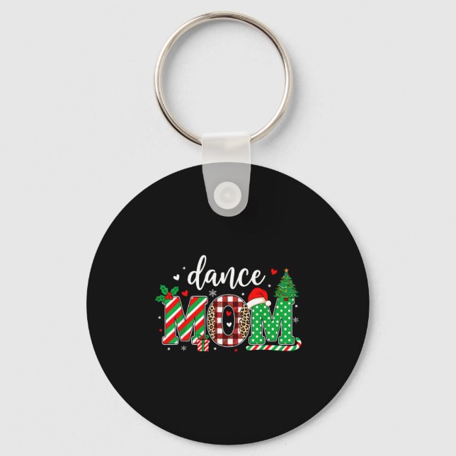 Dance Mom Christmas Buffalo Plaid Leopard Santa Ha Key Ring (Front)