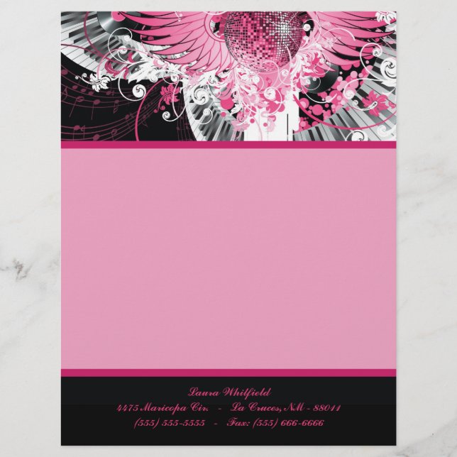 Dance Music Disco Ball Piano Letterhead Stationery (Front)