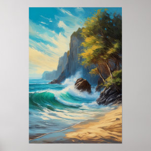 Dance of Sea and Rocks by the Beach Poster