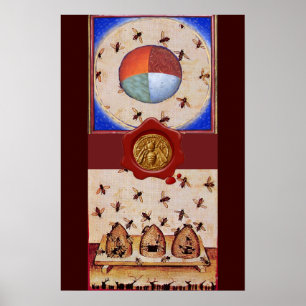 DANCE OF THE HONEY BEES, 4 ELEMENTS,Red Wax Seal Poster