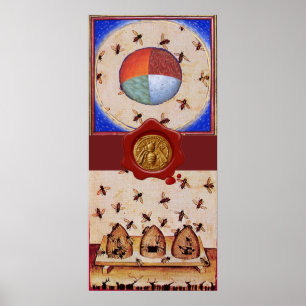 DANCE OF THE HONEY BEES, 4 ELEMENTS,Red Wax Seal Poster