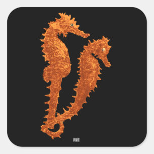 Dance Of The Seahorses (Orange) Square Sticker